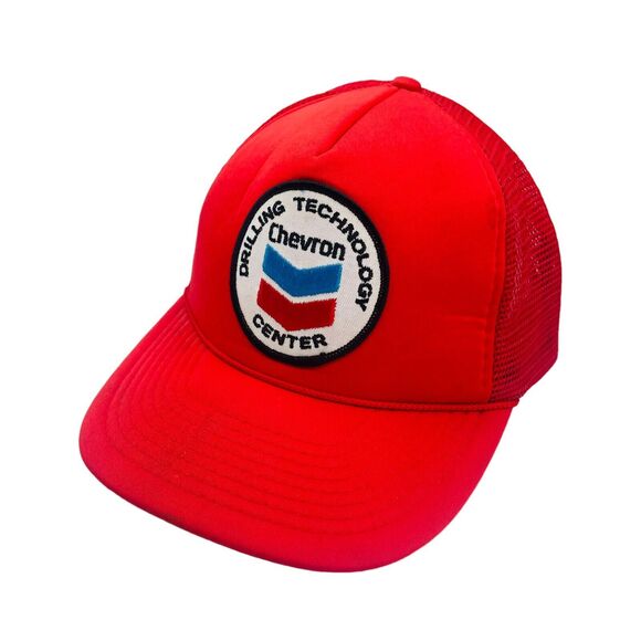 Vtg Chevron Drilling Technology Center Snapback Trucker Hat Cap Red - Picture 2 of 7